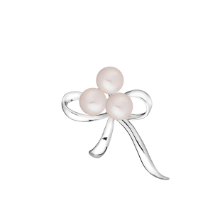 Silver band brooch with white freshwater pearls Swan