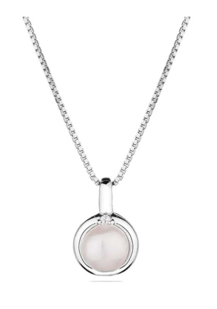 Women's Silver Oval White Pearl Necklace SP0253W