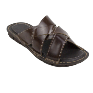 Men's summer slippers made of brown leather 21245