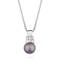 Silver necklace with natural black pearl and zirons SP0232B Swan