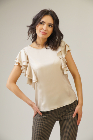 Elegant women's blouse with curls on the sleeves color ecru 82133-102