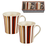Two Coffee/Tea Mugs Set With Colored Stripes New Wish