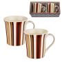 Two Coffee/Tea Mugs Set With Colored Stripes New Wish