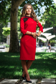 Red dress with black lace on shoulders and collar Avangard