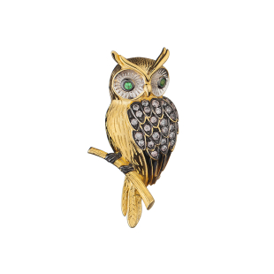 Silver and gold owl brooch with zircons Swan 