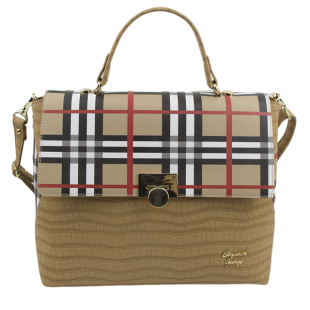 Elegant women's bag in checkered and beige leather 884-34