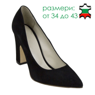 Women's black suede leather shoes with wide heels 32844