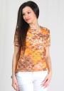Ladies short sleeves yellow-brown flowers print lace top RUMENA