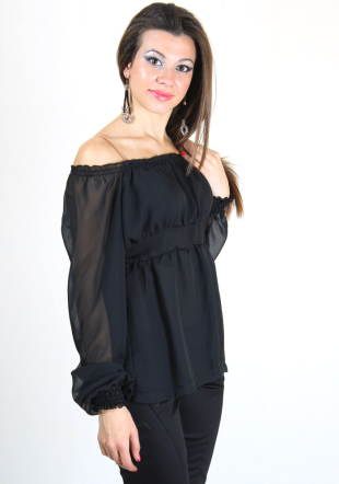 Black shiffon long sleeves top with elastic collar RUMENA