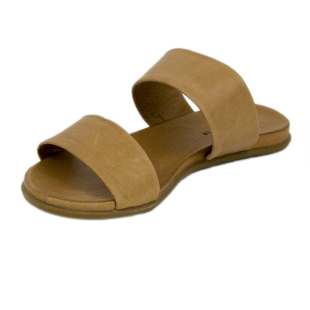 Women's beige leather flip-flops 19236