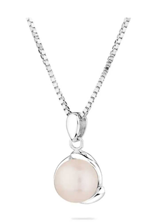 Women's Silver Round White Pearl Necklace IEP0050W