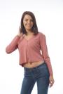 Cardigan în nuanţă corai cu design simplu de damă 8250-3