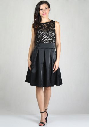 Rochie elegantă neagră cu dantelă și pliseuri BF RUMENA