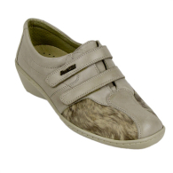 Ladies orthopedic beige leather shoes in combination with stretch