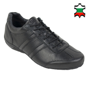 Men's black leather trainers with perforation
