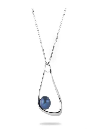 Women's Silver Necklace with Black Pearl and Custom Pendant CA557NB
