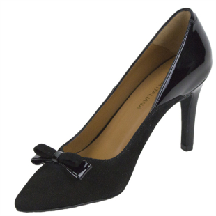 Elegant women's high heel shoes 9 cm in black leather with ribbon 19140BLACK