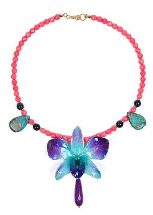 Колие с естествена орхидея, тюркоаз, аметист и корали Candy Necklace Dannyra Jewels