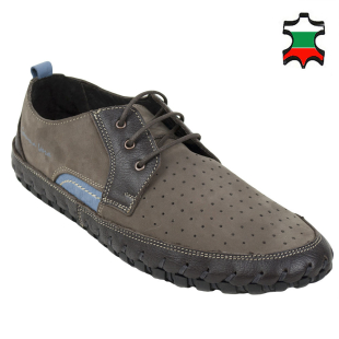 Men's loafers in grey nubuck leather with perforation