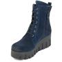Women's boots dark blue suede leather with warm lining on platform