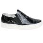 Women's black leather shoes with flowers perforation 