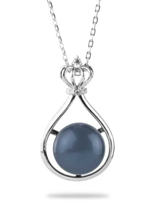 Women's Silver Necklace with Black Pearl CA675NB