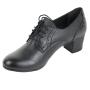 Women's mid heels shoes black leather with croco detail