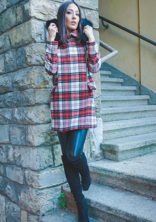 Women's Scottish plaid winter coat with hood 12103-193