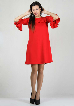 Rochie în nuanţă roşie cu volane decorative BF RUMENA
