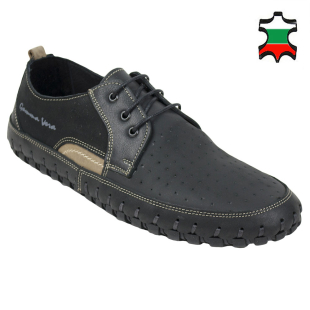Men's black nubuck leather loafers with perforation