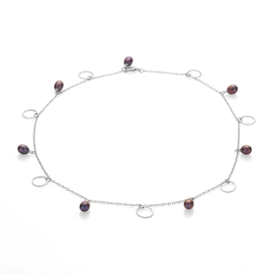 Silver necklace with natural black pearls and rings IHL0042B Swan