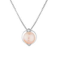 Silver necklace with natural pink pearl and zirons SP0359P Swan