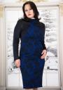 Women's black dress with blue jacquard decoration straight Avangard