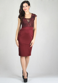 Rochie în nuanţă bordo cu mâneci foarte scurte BF RUMENA