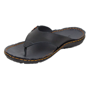 Men's black leather flip-flops 19227