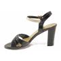 Elegant anatomical women's sandals made of genuine leather in black and gold 21276