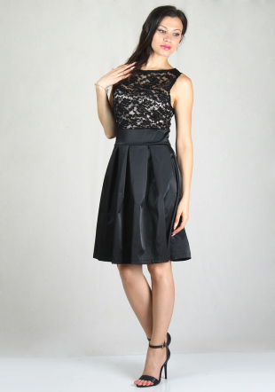 Rochie elegantă neagră cu dantelă și pliseuri BF RUMENA