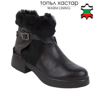 Ghete de dama din piele naturala cu guler din blană de iepure 32781