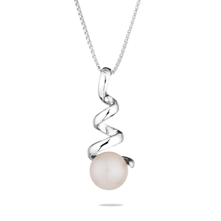 Silver necklace spiral with freshwater white pearl IP1076W Swan