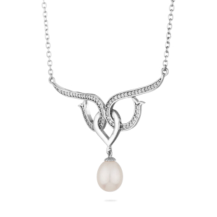 Сребърно колие с висулка с бяла естествена перла и цирконий RT114NW Swan