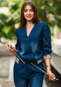 Women denim blouse short jacket with gold cuff Avangard