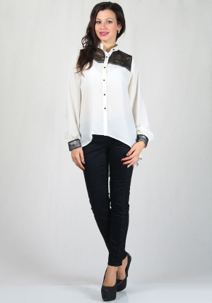 Elegant ecru shirt with black lace RUMENA