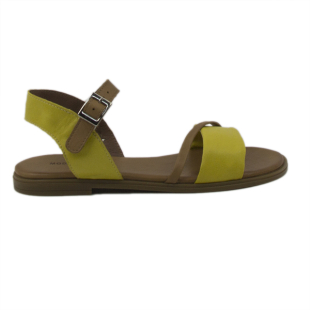 Sandale casual de damă joase din piele naturală maro și galben ARABIKA01YELLOW