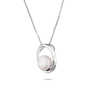 Сребърно колие със сладководна бяла перла и цирконий SP0278W Swan