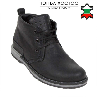 Men's black leather boots with warm lining 34170