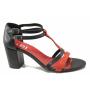 Elegant anatomical women's leather sandals with red and black straps 21277