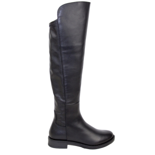 Cizme inalte de dama cu piele intoarsa elastica de culoare neagra