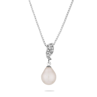 Silver necklace with zircons and freshwater white pearl IP0802W Swan