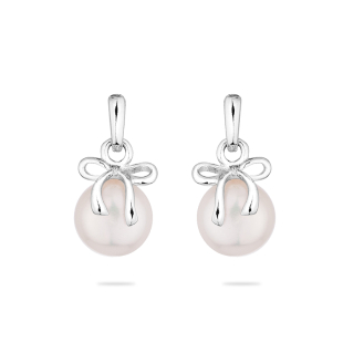 Silver earrings with natural white pearl and ribbon LA875EW Swan