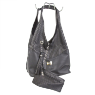 Women's bag made of genuine leather with an additional purse and croco effect 1262BLACKKROKO